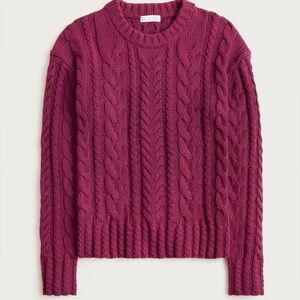 J. Crew Women's Cable Knit Crew Neck Sweater - Deep Red